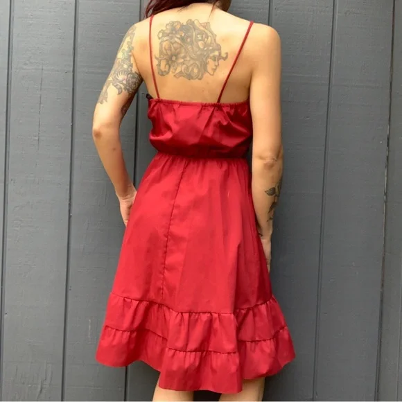 Vintage Entourage cranberry ruffle top dress Sz 11/12 - Picture 4 of 5